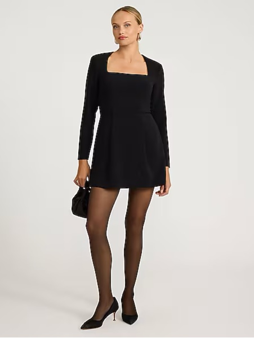 Express Square Neck Long Sleeve Fit and Flare Mini Dress with Pockets